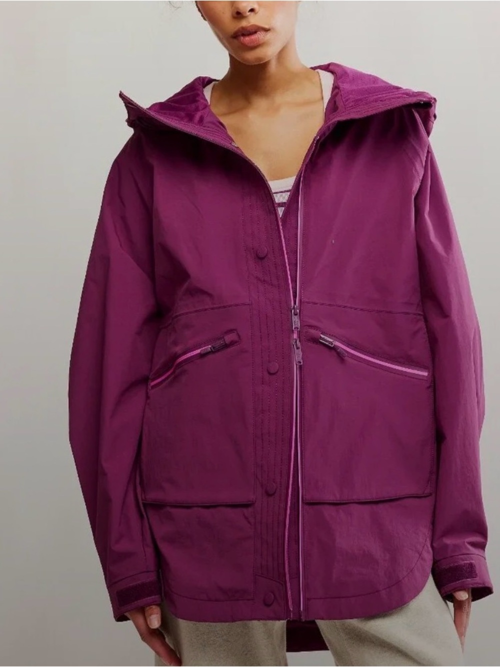 Free People Singin' In The Rain Packable Jacket in Magenta Size Med NWT
